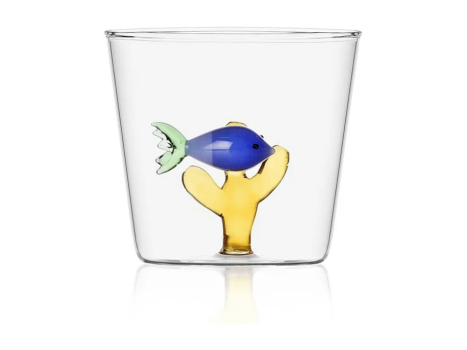 Tumbler in vetro borosilicato, Pesce e Alga, blu/ambra 350 ml, Marine Garden