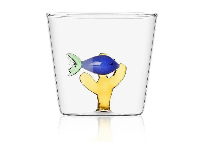 Gobelet en verre borosilicate, Poisson et Algue, bleu/ambre 350 ml, Marine Garden