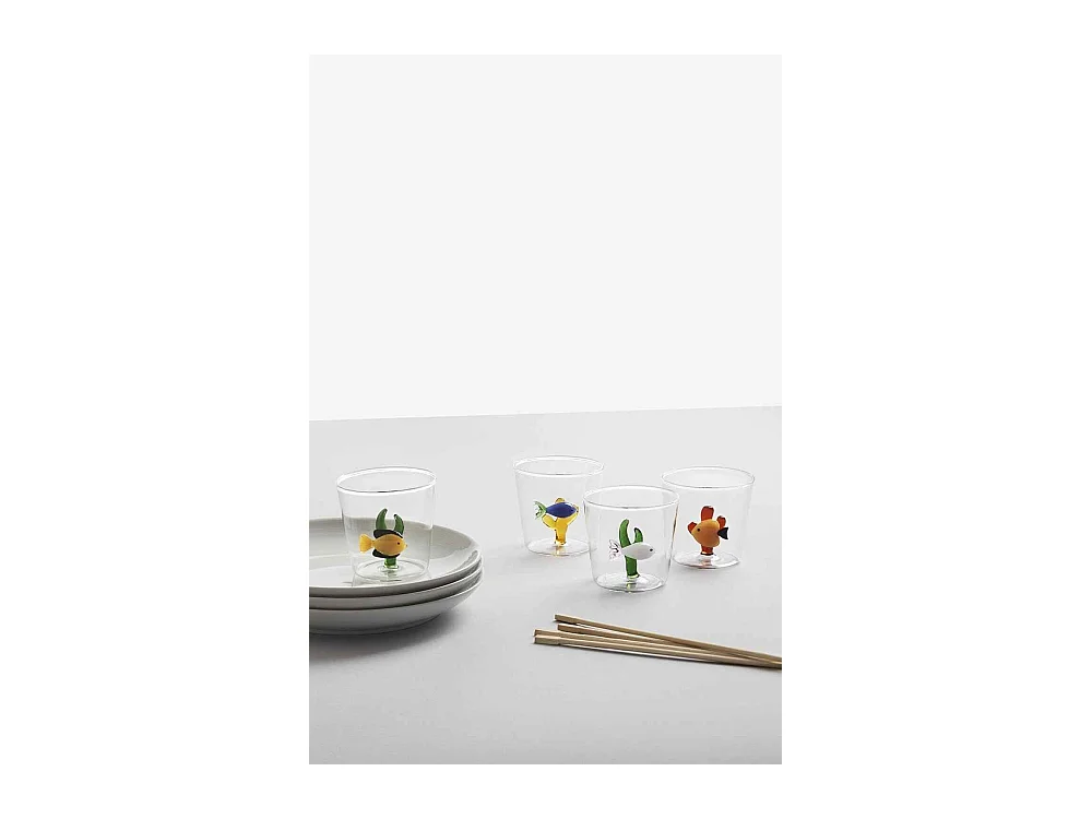 Gobelet en verre borosilicate, Poisson et Algue, rose/bleu 350 ml, Marine Garden