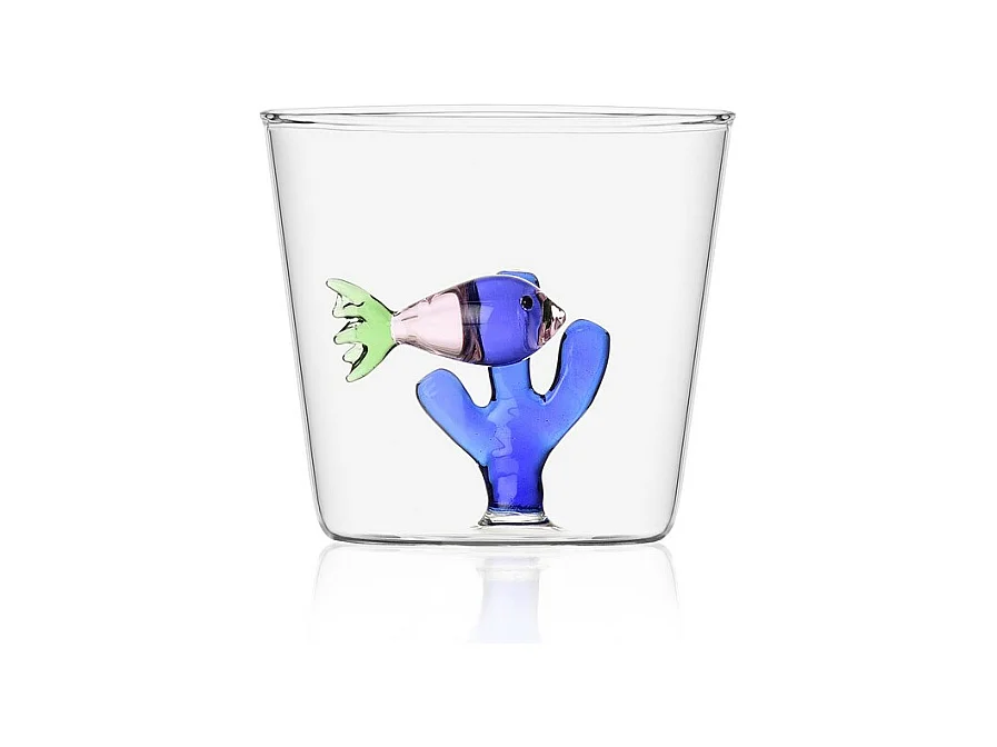 Gobelet en verre borosilicate, Poisson et Algue, rose/bleu 350 ml, Marine Garden