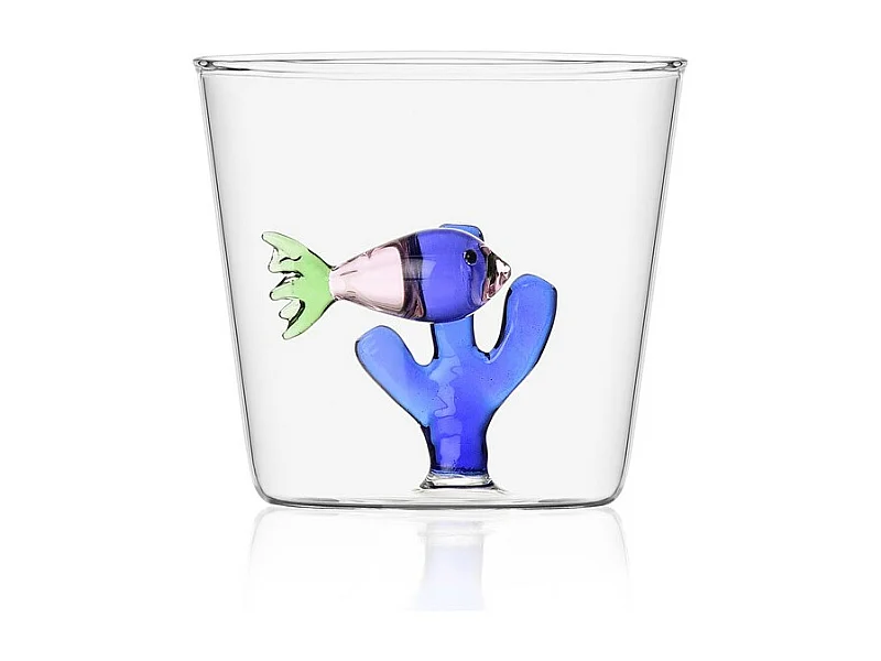 Gobelet en verre borosilicate, Poisson et Algue, rose/bleu 350 ml, Marine Garden