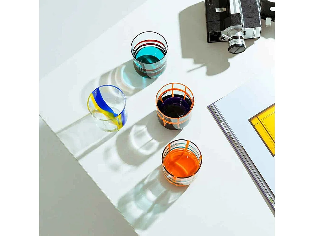 Gobelet en verre borosilicate bleu clair/jaune 350 ml, Gesti