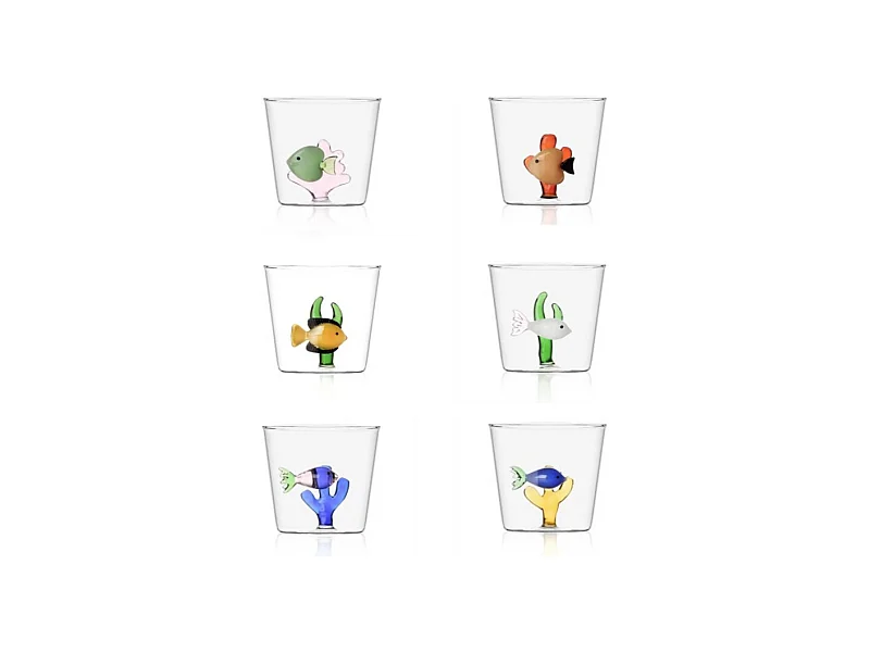Set mit 6 Trinkbechern aus Borosilikatglas mehrfarbig 350 ml, Marine Garden