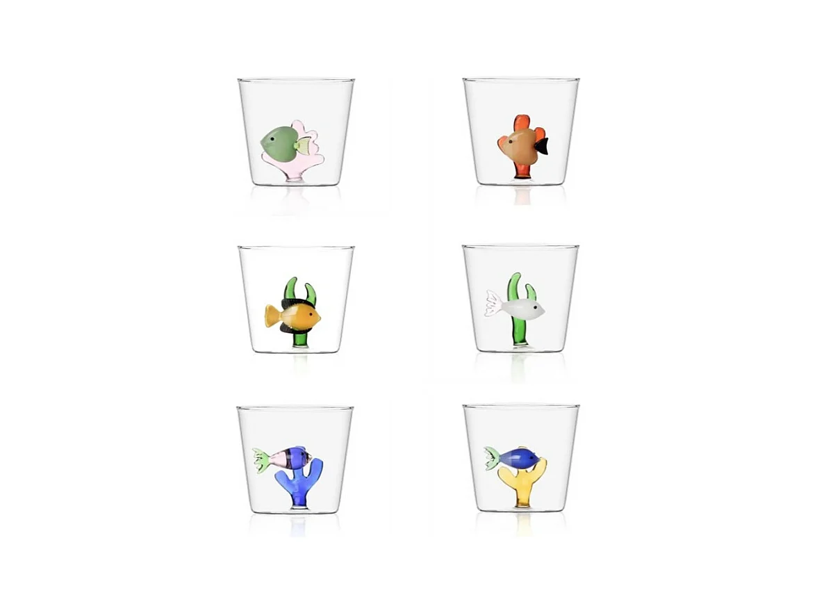 Zestaw 6 szklanek z szkła borokrzemowego wielokolorowy 350 ml, Marine Garden