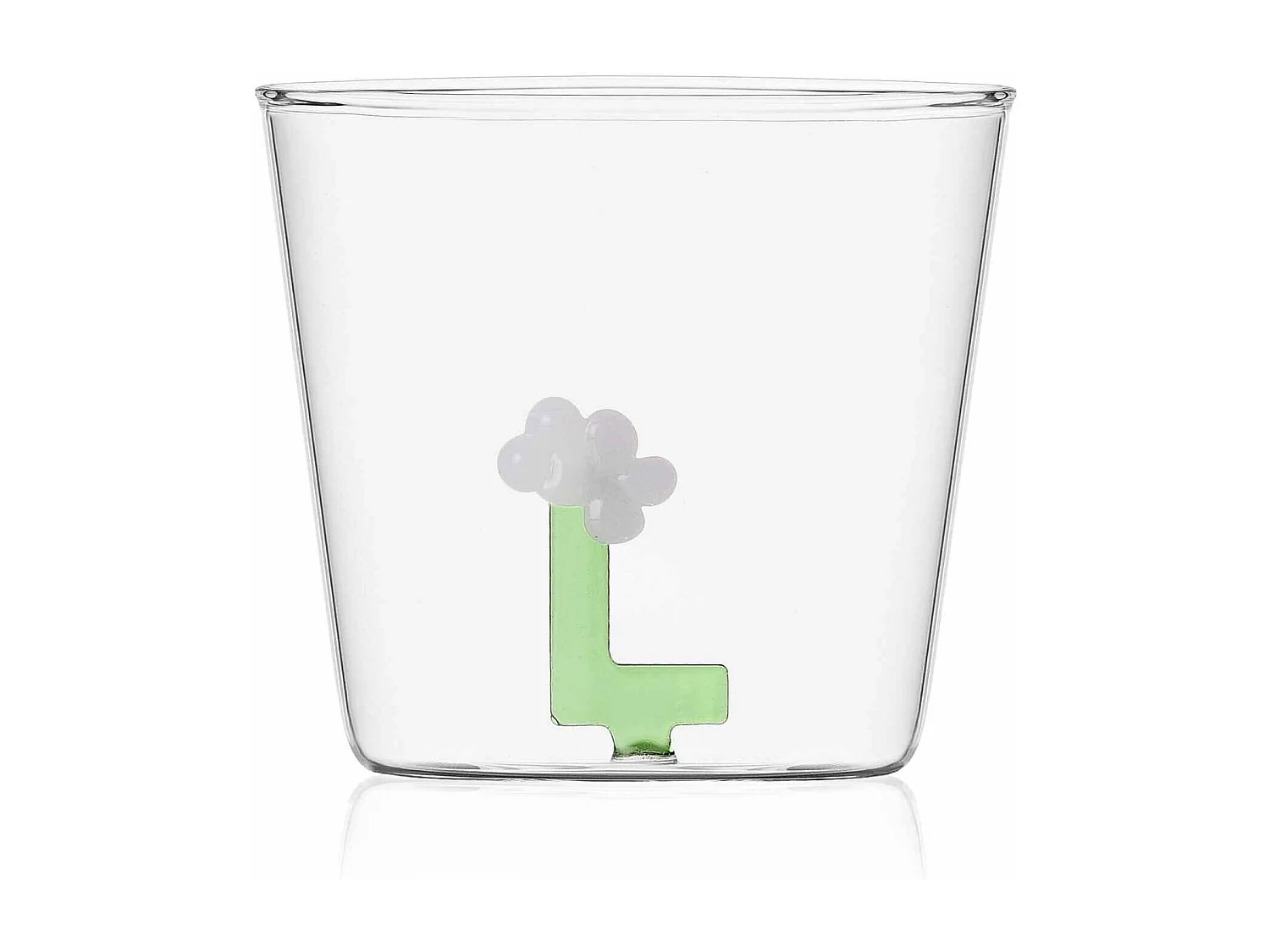 Vaso de vidrio borosilicato, L, transparente 350 ml, Greenwood Alfabeto Fiorito