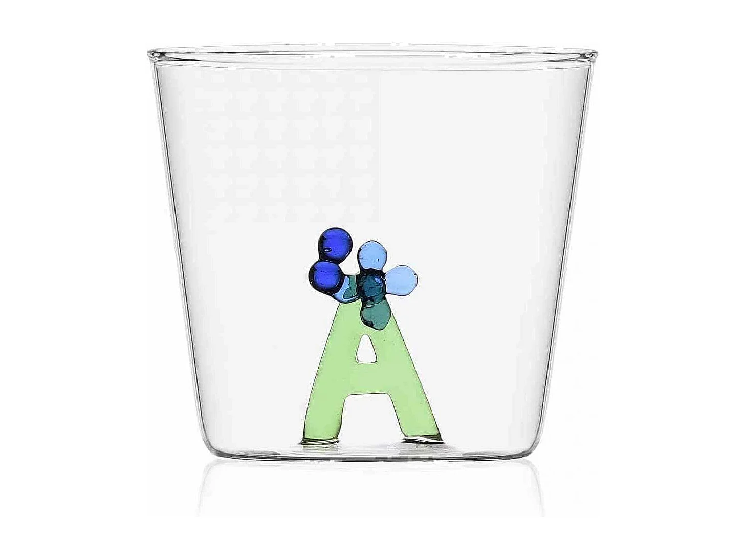 Tumbler in vetro borosilicato, A, trasparente 350 ml, Greenwood Alfabeto Fiorito