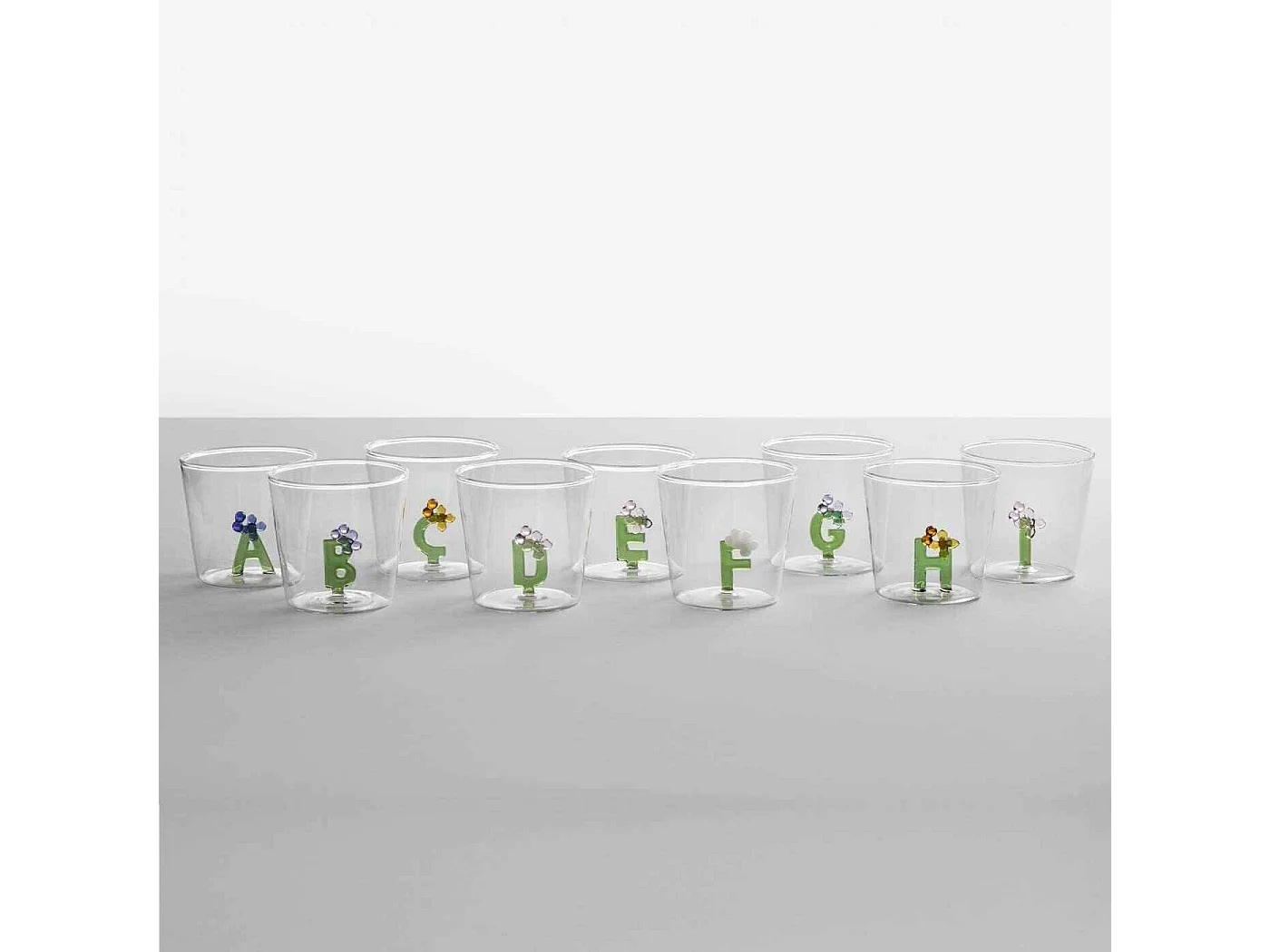 Szklanka z szkła borokrzemowego, W, przezroczysty 350 ml, Greenwood Alfabeto Fiorito