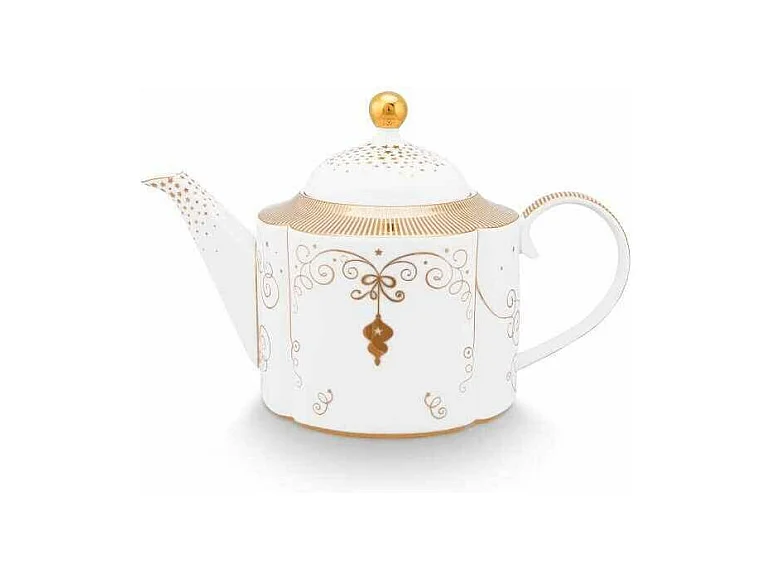 Grote theepot van porselein wit/goud 1650 ml, Royal