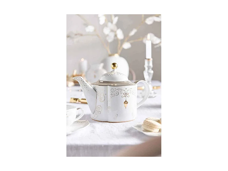 Grote theepot van porselein wit/goud 1650 ml, Royal