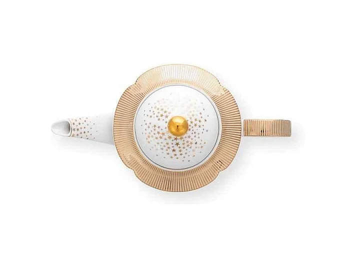 Grote theepot van porselein wit/goud 1650 ml, Royal