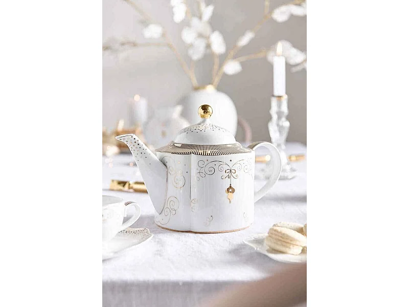 Tetera grande de porcelana blanco/oro 1650 ml, Royal