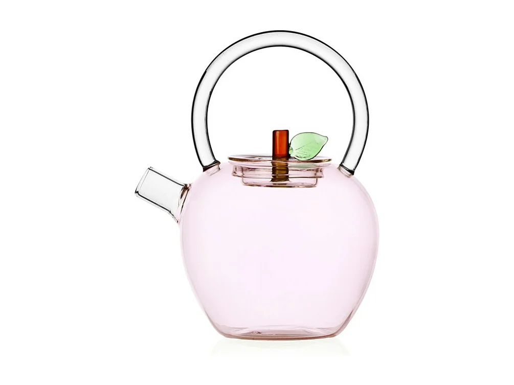 Théière en verre borosilicate, Pomme, rose/vert H18 cm, Fruits And Flowers