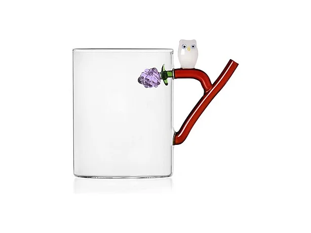 Mug en verre borosilicate, Hibou, marron/violet 450 ml, Fruits And Flowers