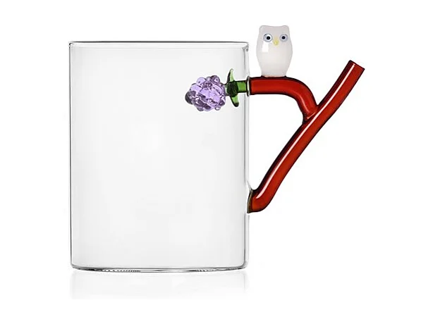 Kubek z szkła borokrzemowego, Sowa, brązowy/fioletowy 450 ml, Fruits And Flowers