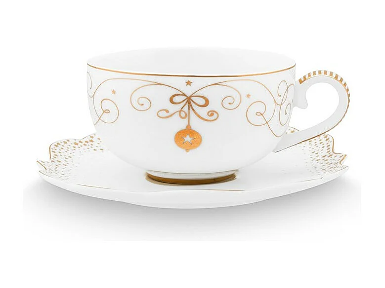 Espressotasse mit Untertasse aus Porzellan weiß/gold 125 ml, Royal