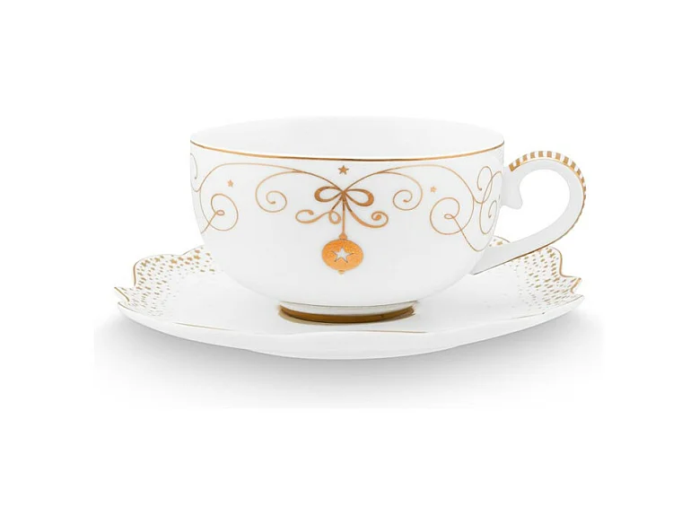 Tasse à espresso avec soucoupe en porcelaine blanc/or 125 ml, Royal