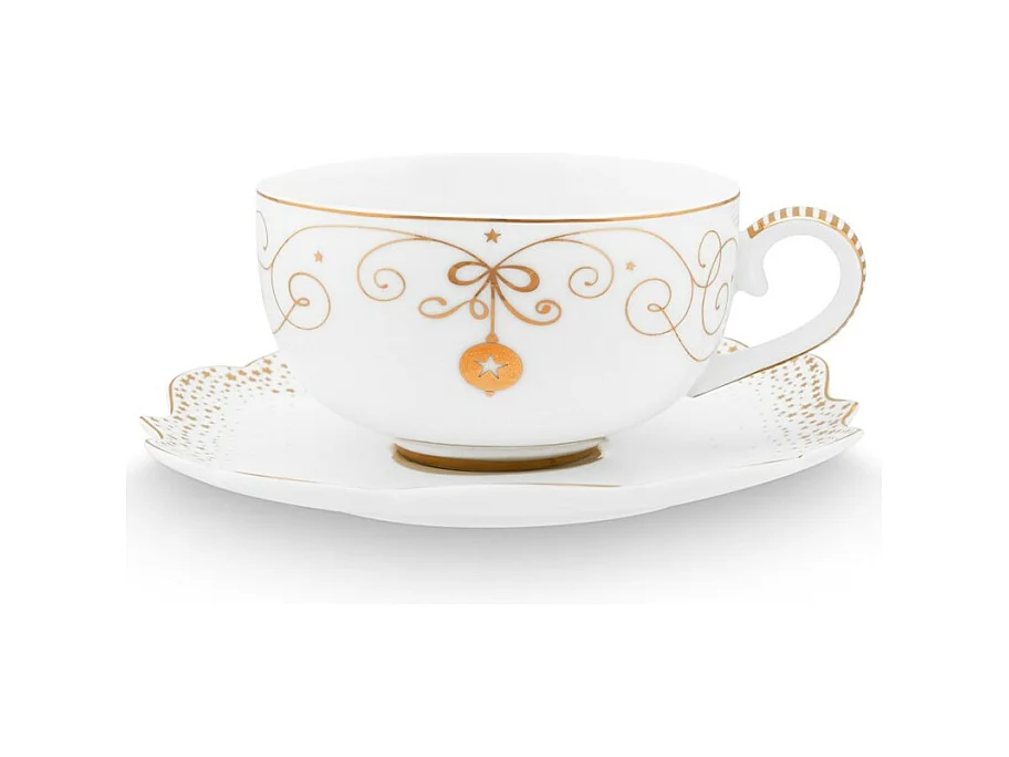 Tasse à thé avec soucoupe en porcelaine blanc/or 225 ml, Royal