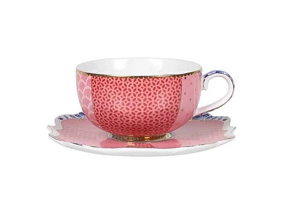 Tasse à espresso avec soucoupe en porcelaine rose/rouge 125 ml, Royal