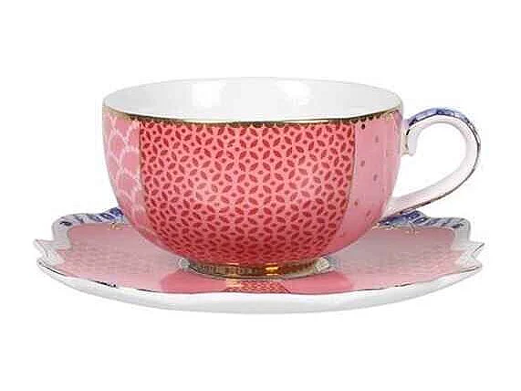 Espressokop met schotel van porselein roze/rood 125 ml, Royal