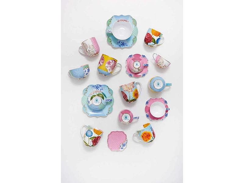 Espressokop met schotel van porselein roze/rood 125 ml, Royal