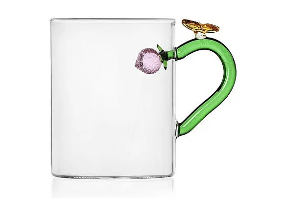 Becher aus Borosilikatglas, Schmetterling, grün/rosa 450 ml, Fruits And Flowers