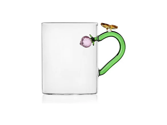 Mug en verre borosilicate, Papillon, vert/rose 450 ml, Fruits And Flowers
