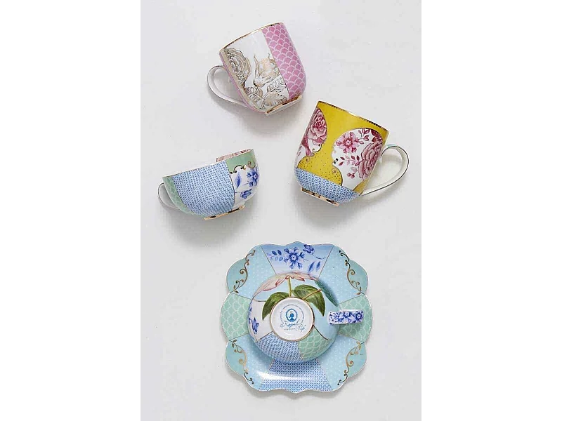 Taza de té con plato de porcelana multicolor 225 ml, Royal