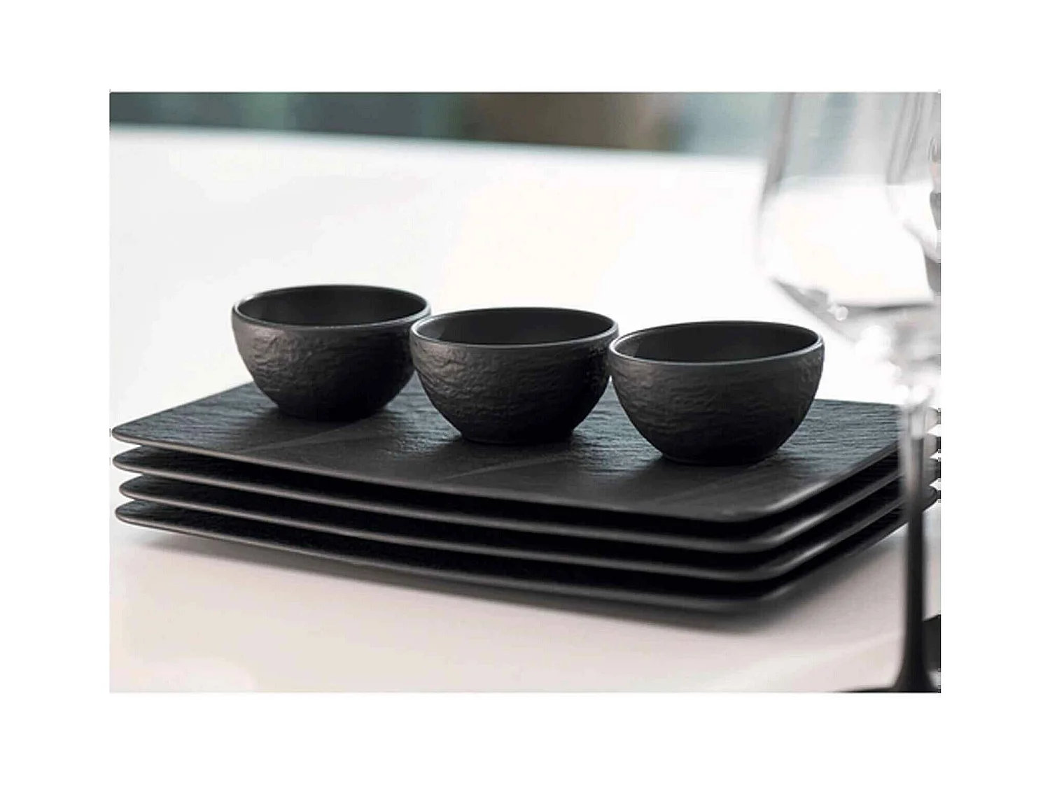 Zestaw 3 miseczek i tacy z porcelany czarnej, 60 ml, Manufacture Rock