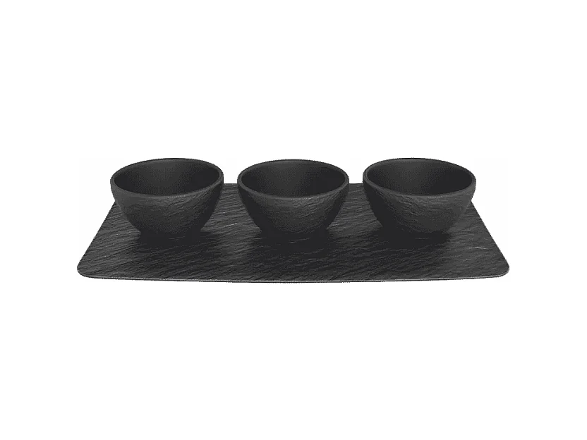 Set de 3 coupelles et un plateau en porcelaine noir, 60 ml, Manufacture Rock
