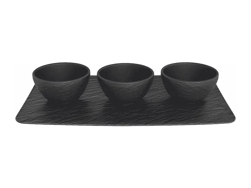 Set di 3 coppette e un vassoio in porcellana nero, 60 ml, Manufacture Rock