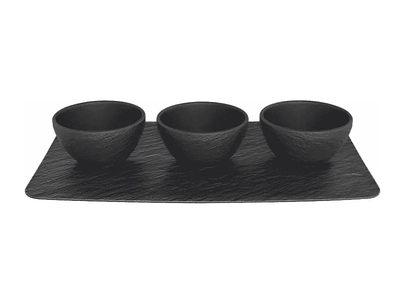 Set di 3 coppette e un vassoio in porcellana nero, 60 ml, Manufacture Rock