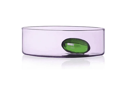 Coupelle avec olive en verre borosilicate mauve/vert D12 cm, Travasi