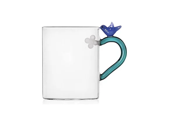 Mug en verre borosilicate, Petit oiseau, bleu clair/bleu 450 ml, Fruits And Flowers