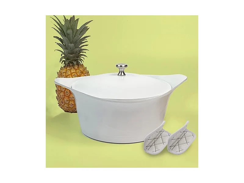 Antihaft-Kasserolle Cocotte aus recyceltem Metall Weiß D24 cm, L'Incroyable