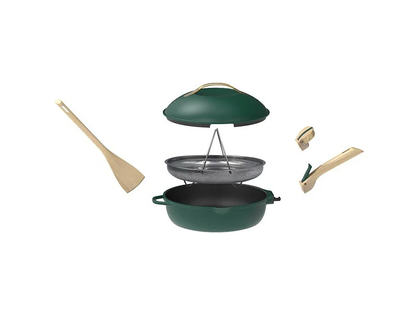 8-in-1 Pfanne aus recyceltem Metall Grün D24 cm, La Fabuleuse