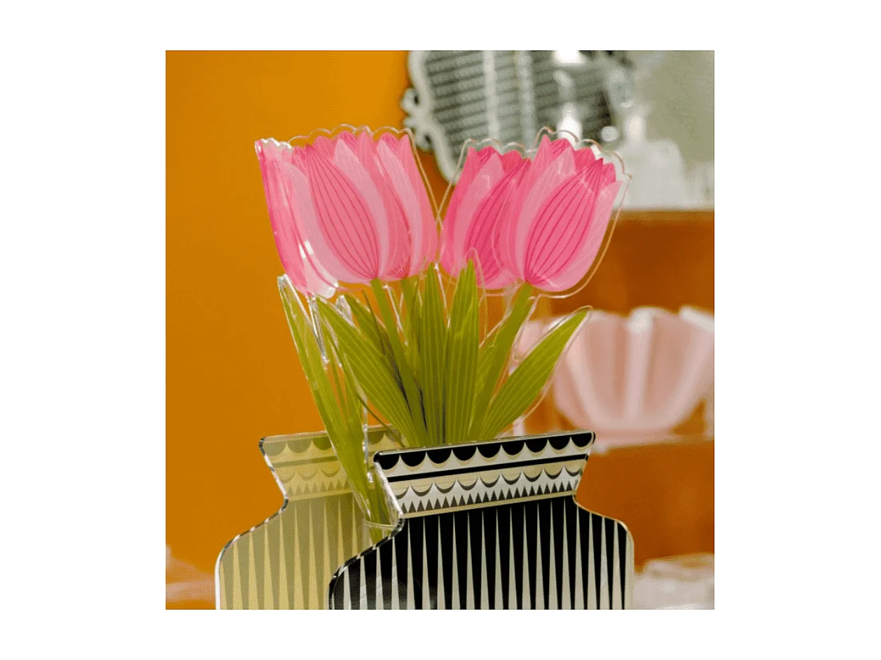 Fleur décorative en cristal acrylique, Tulipano, rose H42 cm, Funny Flowers