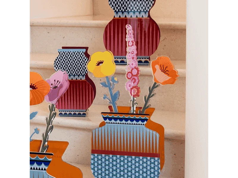 Dekoracyjna figurka kwiatu z kryształu akrylowego, Petunia, pomarańczowy wys. 44 cm