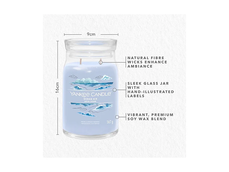 Bougie parfumée en grand pot, Ocean Air, azur 567 gr, Signature