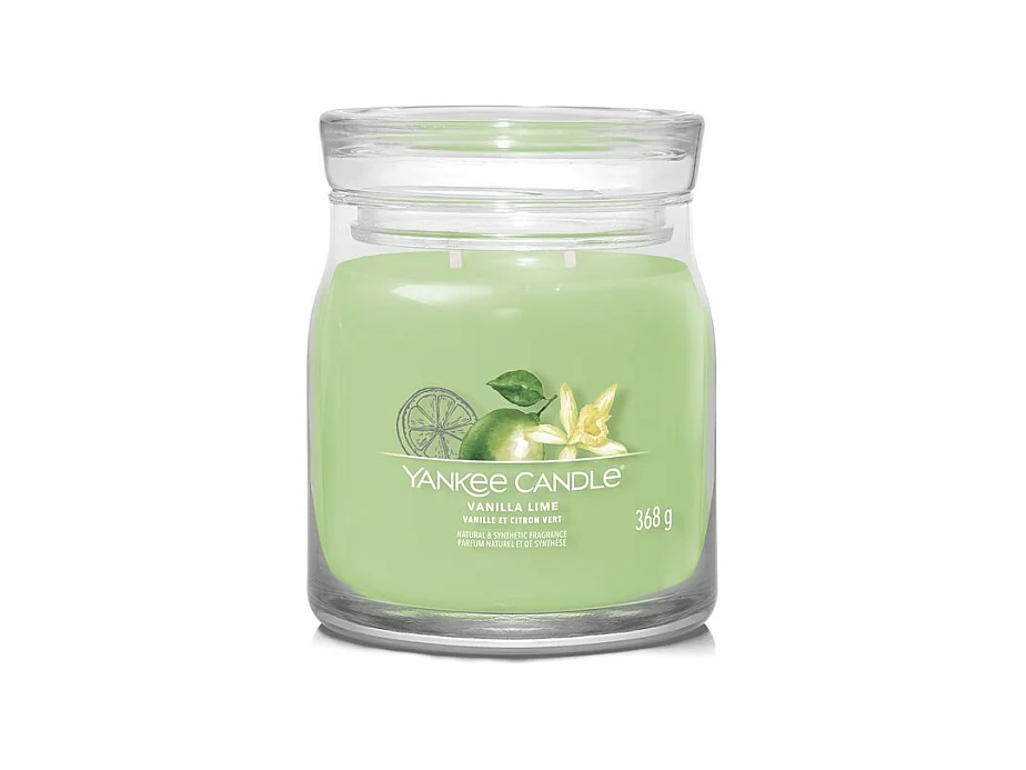 Bougie parfumée en pot moyen, Vanilla Lime, vert 368 gr, Signature