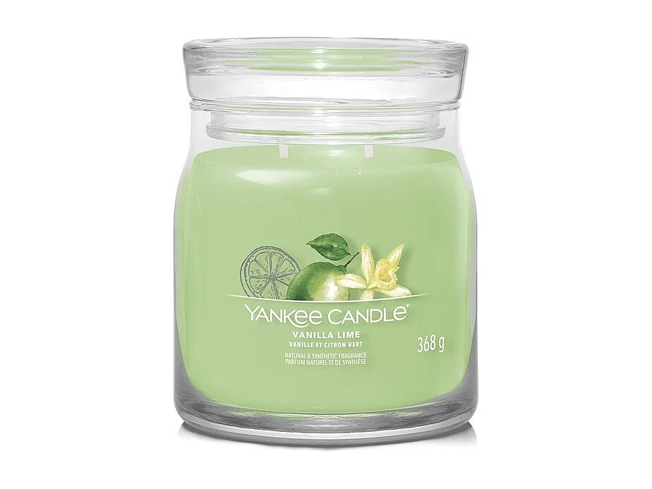 Bougie parfumée en pot moyen, Vanilla Lime, vert 368 gr, Signature