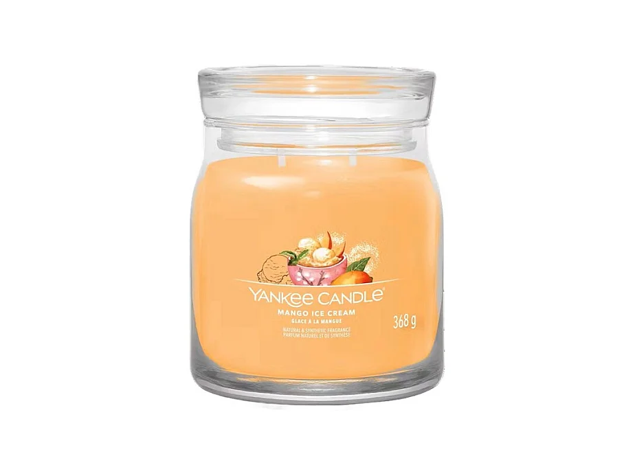 Bougie parfumée en pot moyen, Mango Ice, orange 368 gr, Signature