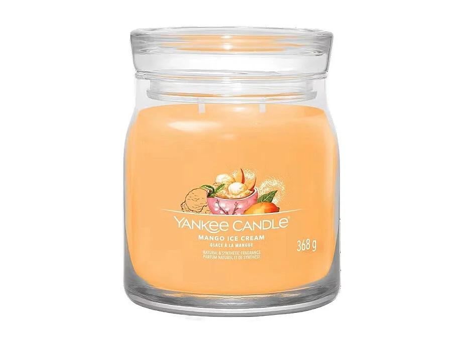 Bougie parfumée en pot moyen, Mango Ice, orange 368 gr, Signature