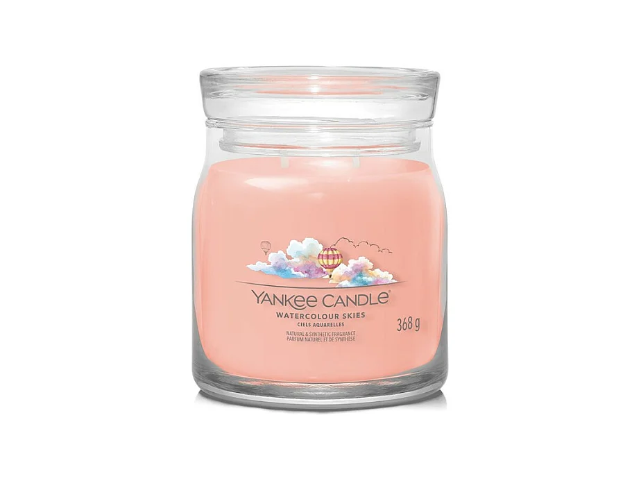 Vela perfumada em frasco médio, Watercolour Skies, rosa 368 gr, Signature