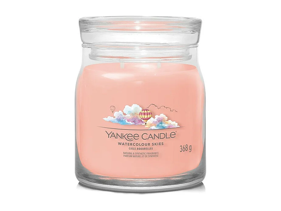 Świeca zapachowa w średnim słoju, Watercolour Skies, różowy 368 gr, Signature