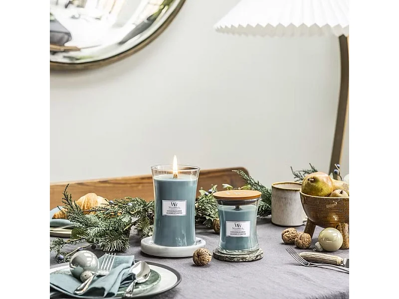 Bougie parfumée sablier, Evergreen Cashmere, azur 275 gr