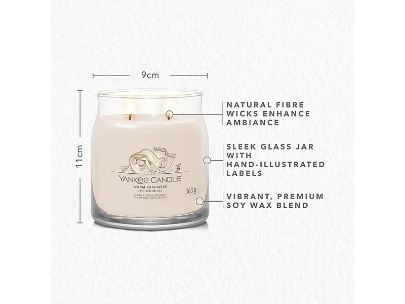 Bougie parfumée en pot moyen, Warm Cashmere, beige 368 gr, Signature