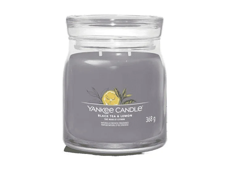 Bougie parfumée en pot moyen, Black Tea & Lemon, gris 368 gr, Signature