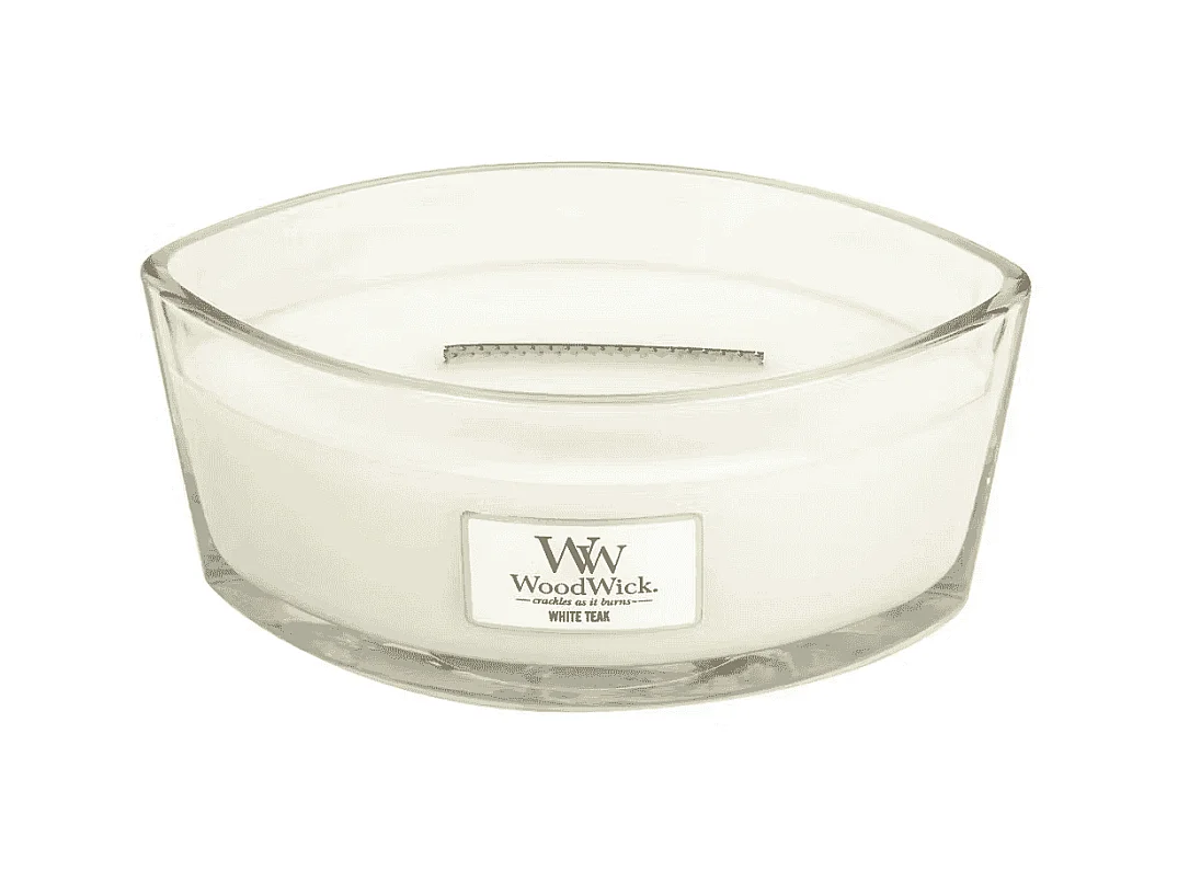 Bougie parfumée ellipse, White Teak, blanc 453 gr