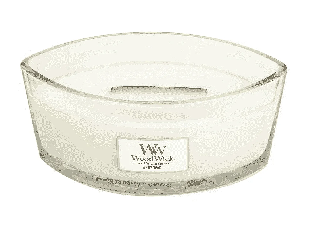 Bougie parfumée ellipse, White Teak, blanc 453 gr