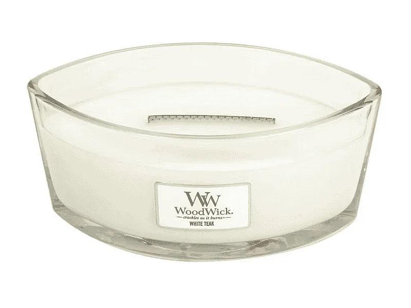 Bougie parfumée ellipse, White Teak, blanc 453 gr